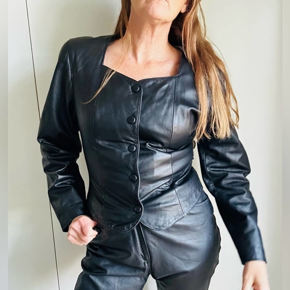 90s Wilsons Leather Jacket Cropped Snap Front Biker Babe Sexy Gothic Witchy MED - Picture 13 of 13